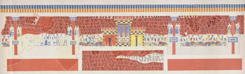 Reproducción del fresco de la escena de la multitud, Palacio de Knossos, Minoico, c.1500 a.C.